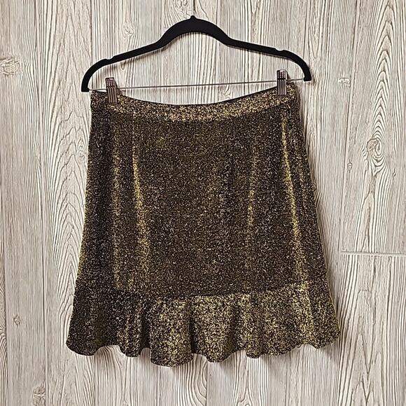 Michael Kors Gold A-Line Ruffle Mini Skirt Womens Size Medium NWT - Picture 2 of 6
